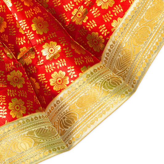 Devi Dress - 11 Inches | Mata Rani Poshak/ Lehenga Patka/ Gold Print Amman Pavadai For Deity Decor - Devi Dress