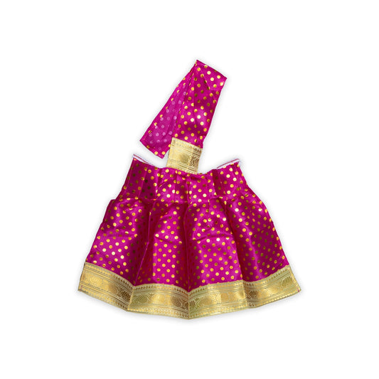 Amman pavadai Thavani - 17 inches | Deity Vastram / Devi Dress / Gold print sada / Golden Zari Border / Mata Rani Poshak - Devi Dress