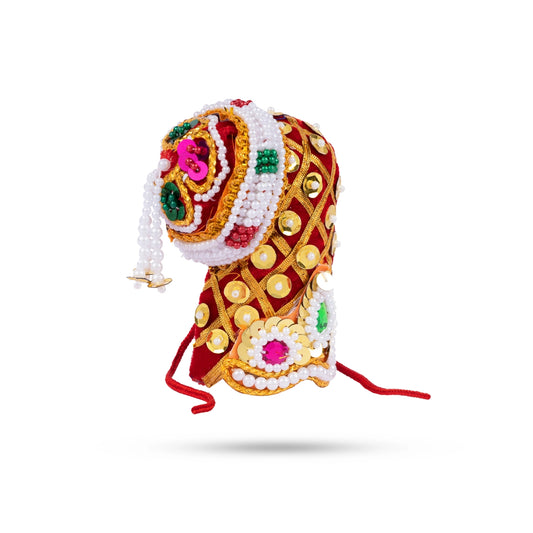 Andal Moti Crown - 2.5 x 3 Inches | Velvet Kireedam/ Mukut/ Kiritam for Deity - Head & Face Accessories