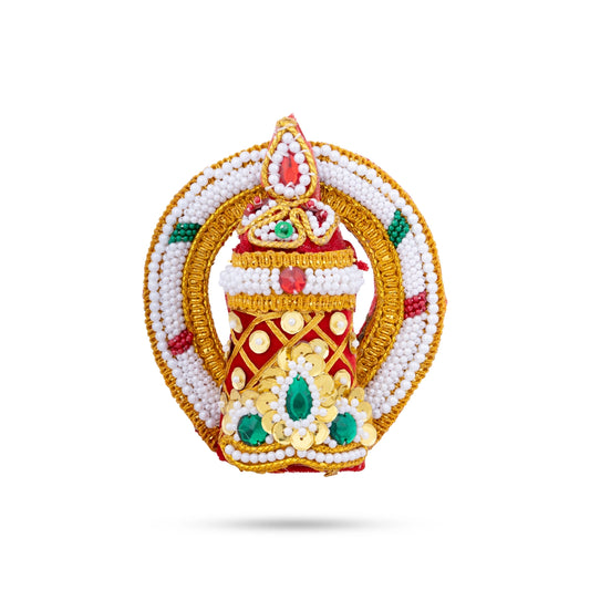 Velvet Crown - 3.5 x 6 Inches | Beads With Stone Design Kireedam/ Arch Design Kiridam for Deity - Head & Face Accessories