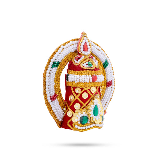 Velvet Crown - 3.5 x 6 Inches | Beads With Stone Design Kireedam/ Arch Design Kiridam for Deity - Head & Face Accessories