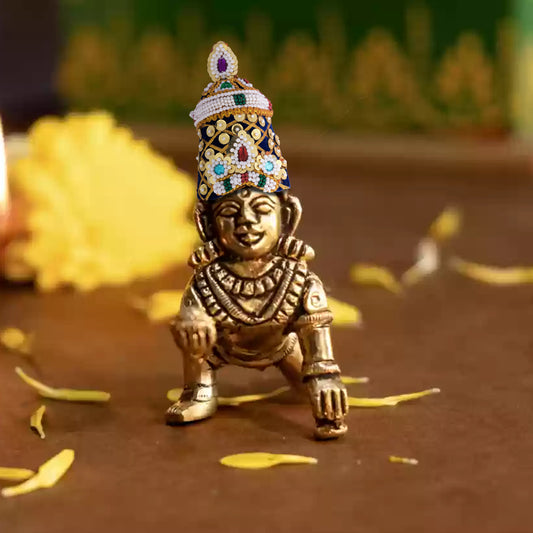 Moti Crown - Plain - 3.5 Inch | Velvet Kireedam/ Mukut/ Kiritam for Deity/ Assorted Design and Colour - Head & Face Accessories