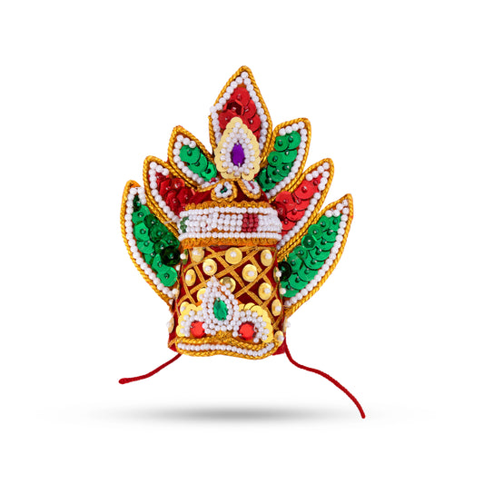 Moti Crown - Sudar - 4.5 Inch | Velvet Kireedam/ Mukut/ Kiritam for Deity/ Assorted Design and Colour - Head & Face Accessories