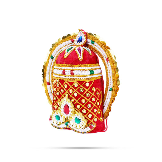 Velvet Crown| 9 x5.5 Inch (Inner), 11 x10.5 Inch (Outer)/ Pearl With Chakra Design Kireedam/ Kiridam for Deity - Head & Face Accessories