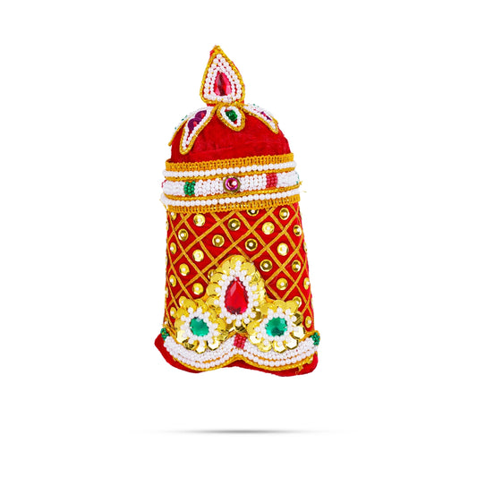 Velvet Crown | 9 x5.5 Inch (Inner) 11.5 x5.5 Inch (Outer)/ Pearl With Stone Design Kireedam/ Kiridam for Deity - Head & Face Accessories