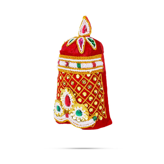 Velvet Crown | 9 x5.5 Inch (Inner) 11.5 x5.5 Inch (Outer)/ Pearl With Stone Design Kireedam/ Kiridam for Deity - Head & Face Accessories