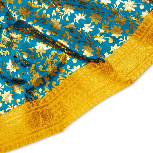 Devi Dress With Thavani - 12 x 15 Inches | Satin Mata Rani Poshak/ Jari Border Design Amman Pavadai for Deity - Devi Dress