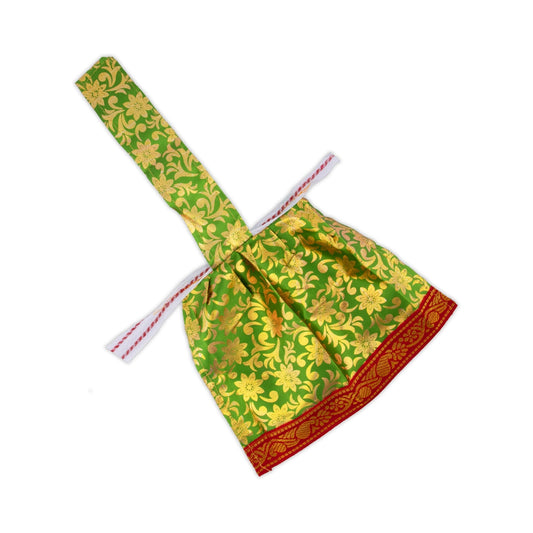 Devi Dress With Thavani - 6 x 8 Inches | Jari Border Design Mata Rani Poshak/ Satin Amman Pavadai for Deity - Devi Dress