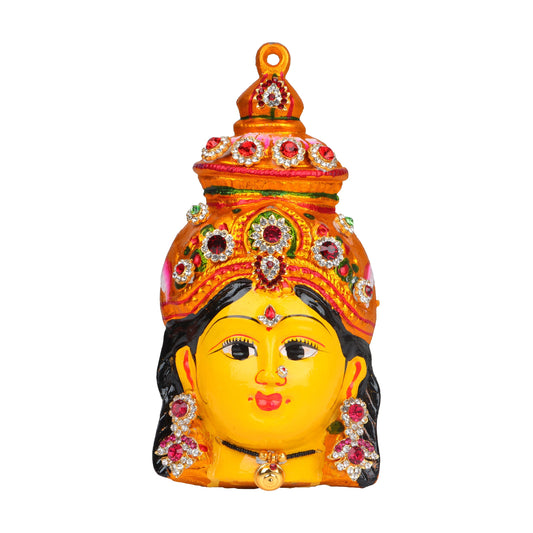 Lakshmi Face - 8 x 4 Inches | Stone Design Ammavari Face/ Yellow Varalaskhmi Face/ Amman Face for Deity Decor - Head & Face Accessories