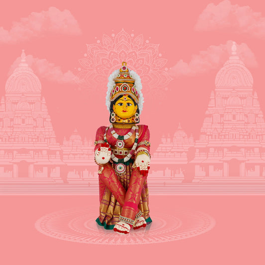 Decorative Varalakshmi Stand With Face - 21.5 X 6 Inches | Varalakshmi Ammavari Vigraham For Varalakshmi Decor - Deity Jewellery & Vastra Sets