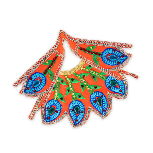 Devi Dress - 3 x 7 Inches | Peacock Feather & Stone Design Mata Dress/ Amman Pavadai for Deity - Devi Dress