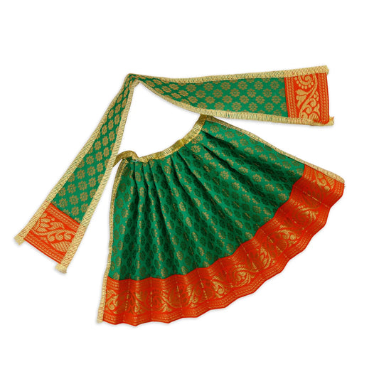 Amman Pavadai - 5 Inches | Lehenga Patka/ Satin with Jari Border Devi Poshak/ Mata Dress for Deity Decor - Devi Dress