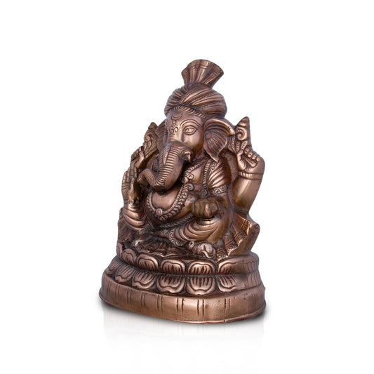 Pagdi Ganesh Murti - 13.5 x 10 Inches | Copper Oxidised Ganpati Idol/ Vinayaka Statue for Pooja/ 1.395 Kgs - Copper Murties