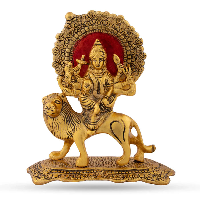 Durga Murti - 7.5 x 7 Inches | Aluminium Idol/ Gold Antique Durga Mata for Pooja/ 800 Gms Approx