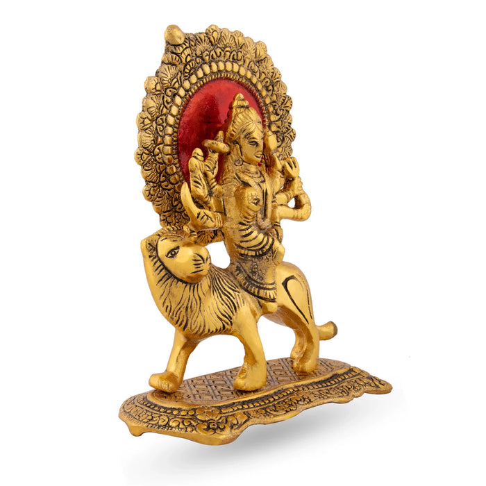Durga Murti - 7.5 x 7 Inches | Aluminium Idol/ Gold Antique Durga Mata for Pooja/ 800 Gms Approx