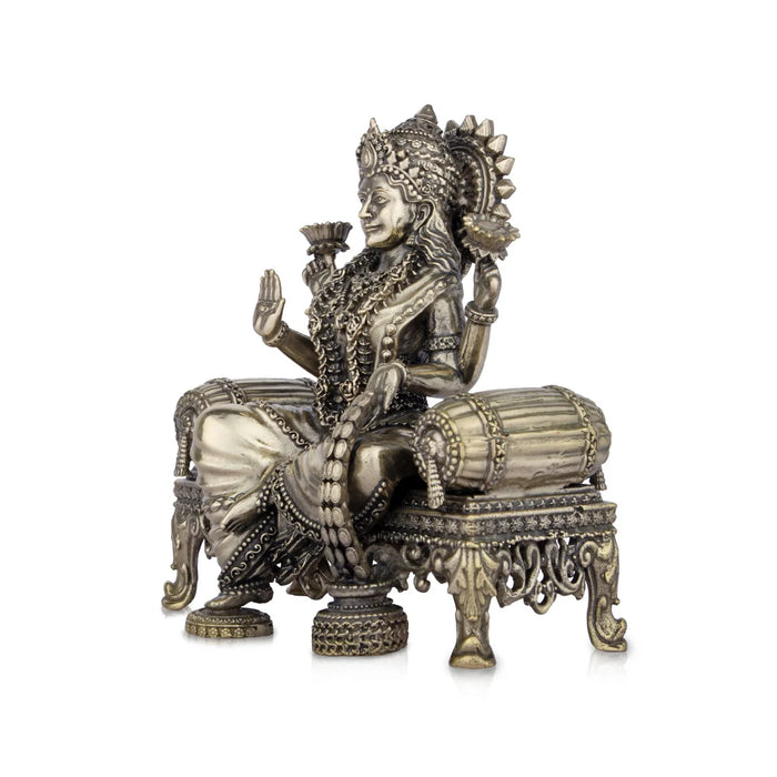 Laxmi Devi Statue - 4 x 3.5 Inches | Brass Idols/ Lakshmi Statue Sitting On Sinhasan for Pooja/ 275 Gms Approx