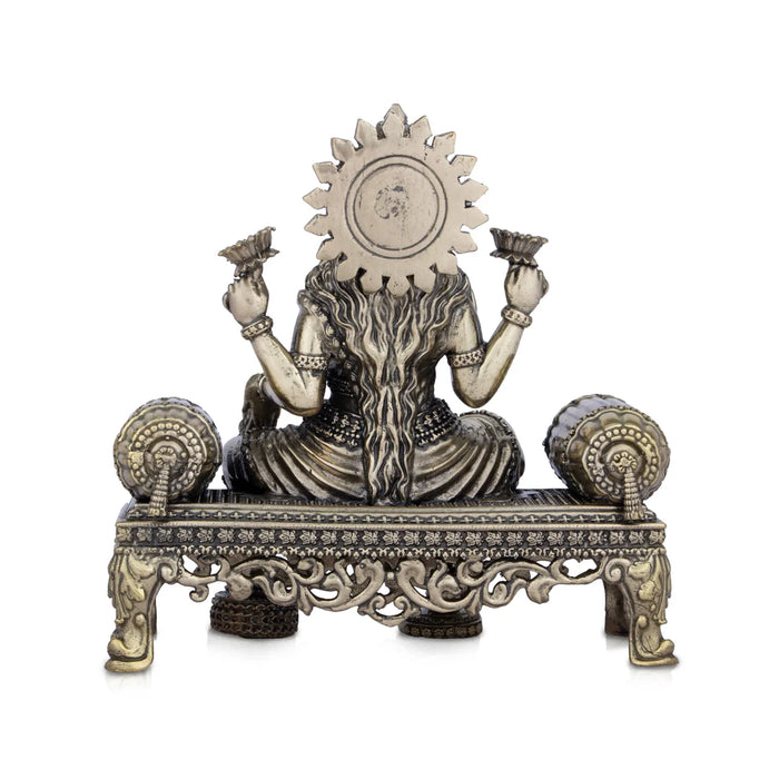 Laxmi Devi Statue - 4 x 3.5 Inches | Brass Idols/ Lakshmi Statue Sitting On Sinhasan for Pooja/ 275 Gms Approx