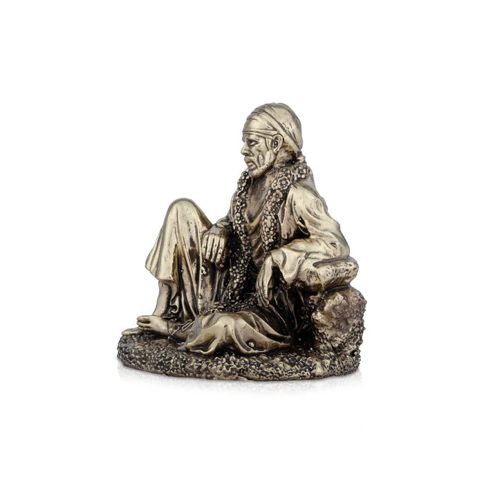 Saibaba Statue - 4 x 3.25 Inches | Saibaba Sitting Idol/ Brass Idol/ Sai Baba Vigraham for Pooja/ 280 Gms Approx