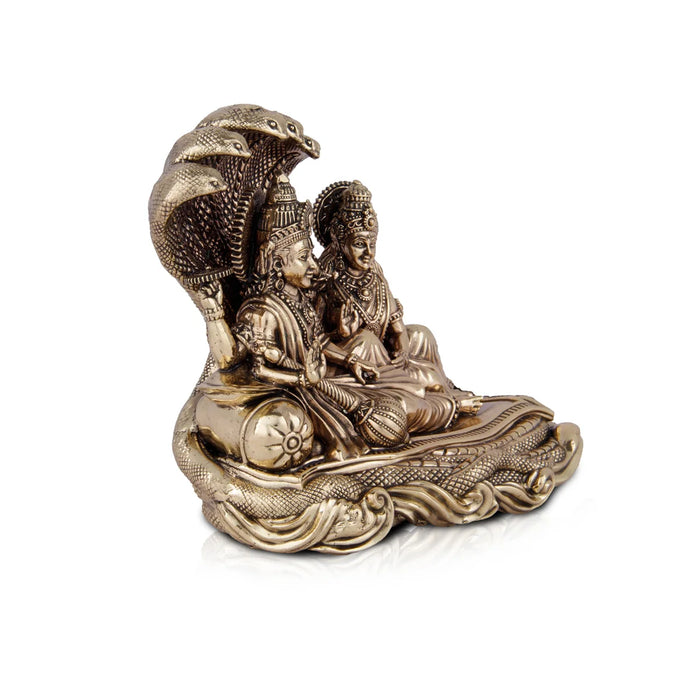Laxmi Vishnu Idol - 5 x 5 Inches | Vishnu Lakshmi Sheshnag Statue/ Brass Idol for Pooja/ 565 Gms Approx