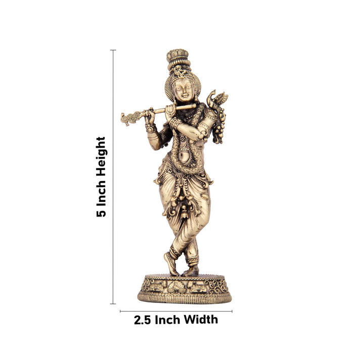 Krishnan Statue - 5 x 2.5 Inches | Brass idol/ Krishna Flute Statue for Pooja/ 155 Gms Approx