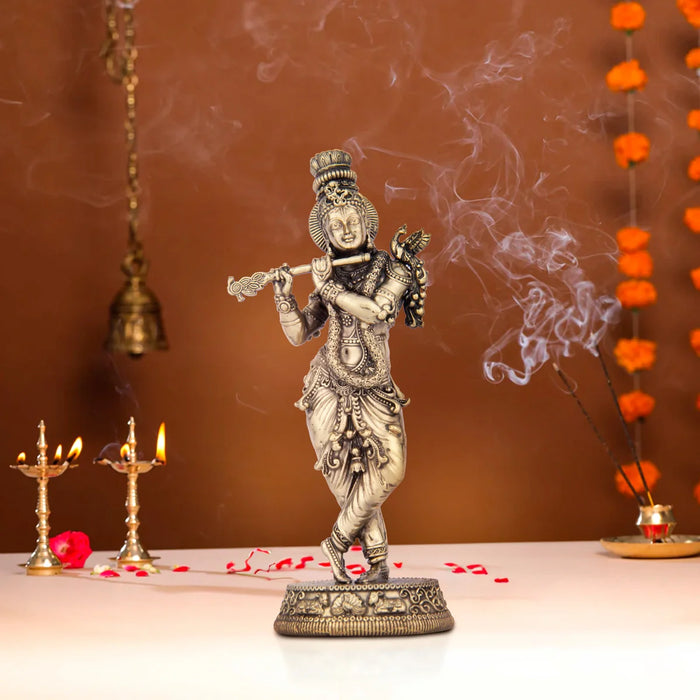 Krishnan Statue - 5 x 2.5 Inches | Brass idol/ Krishna Flute Statue for Pooja/ 155 Gms Approx