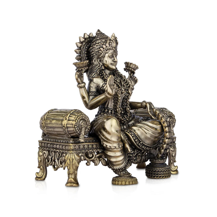 Laxmi Devi Statue - 5.5 x 5.5 Inches | Brass Idol/ Lakshmi Statue Sitting On Sinhasan/ 770 Gms Approx
