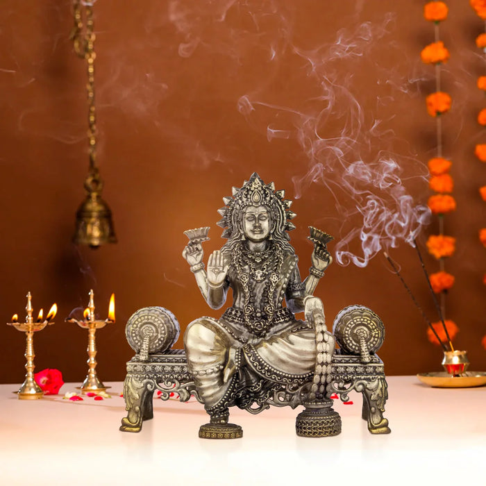 Laxmi Devi Statue - 5.5 x 5.5 Inches | Brass Idol/ Lakshmi Statue Sitting On Sinhasan/ 770 Gms Approx