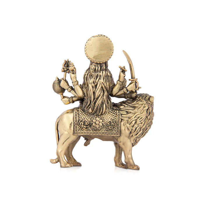 Durga Devi - 5 x 3.75 Inches | Durga Statue Sitting On Lion/ Brass Idol for Pooja/ 285 Gms Approx