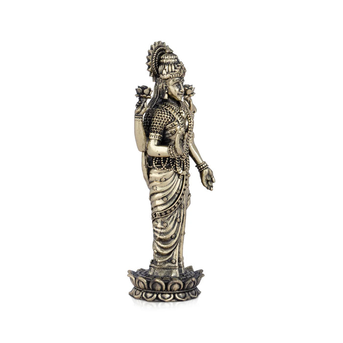 Laxmi Statue - 7 x 2.5 Inches | Laxmi Idol Standing On Lotus/ Brass Idol for Pooja/ 285 Gms Approx