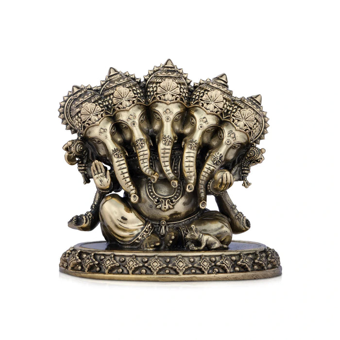 Ganesh Murti with 5 Face - 4 x 4.25 Inches | Brass Vinayaka Idol/ Ganpati Murti for Pooja/ 560 Gms Approx
