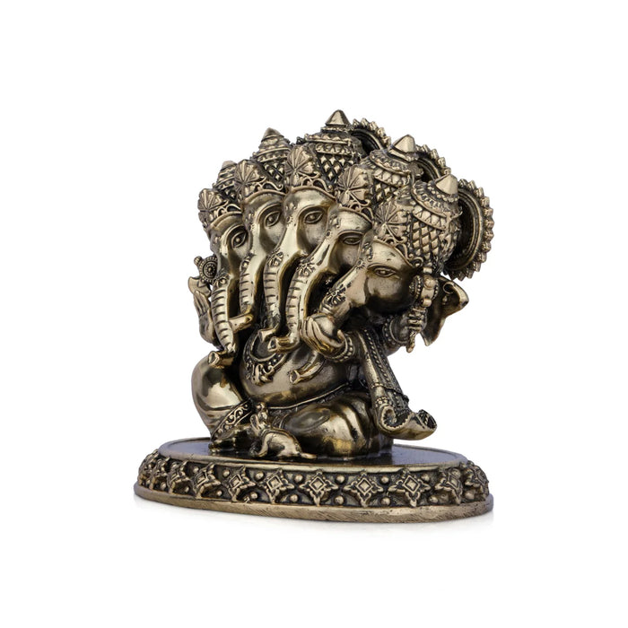 Ganesh Murti with 5 Face - 4 x 4.25 Inches | Brass Vinayaka Idol/ Ganpati Murti for Pooja/ 560 Gms Approx