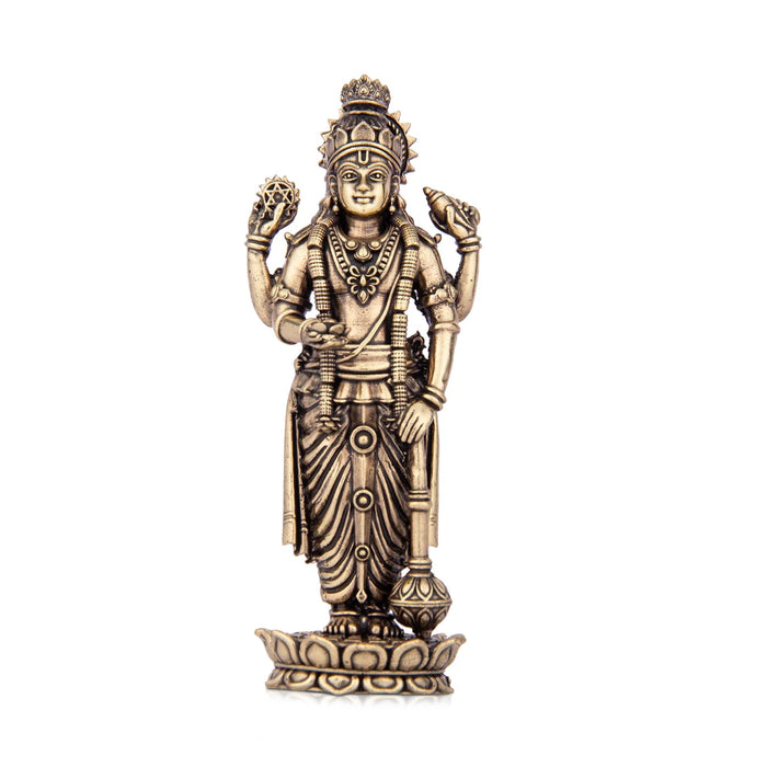 Vishnu Murti - 6.75 x 2.5 Inches | Brass Idol/ Vishnu Statue Standing On Lotus for Pooja/ 180 Gms Approx