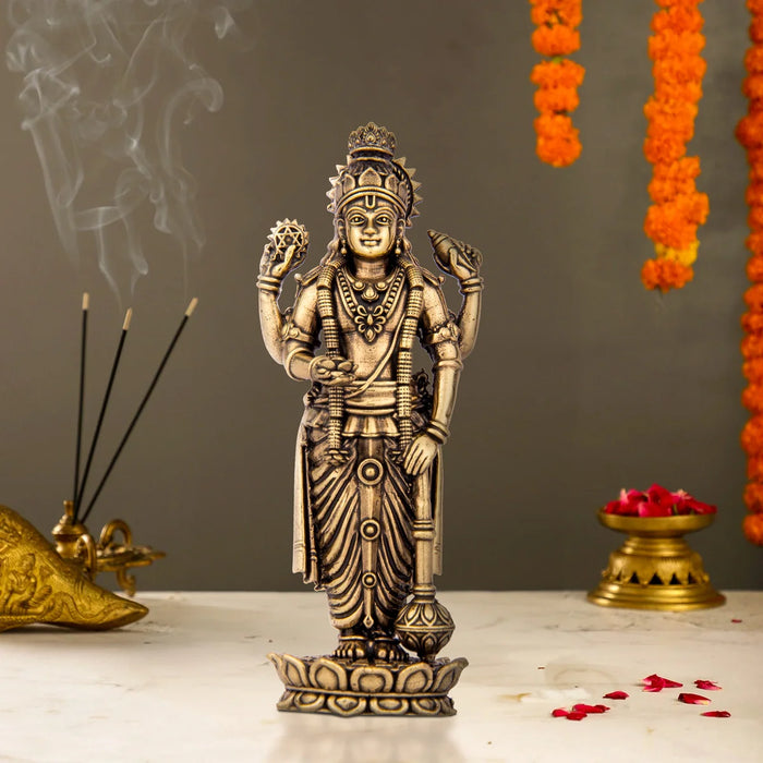 Vishnu Murti - 6.75 x 2.5 Inches | Brass Idol/ Vishnu Statue Standing On Lotus for Pooja/ 180 Gms Approx