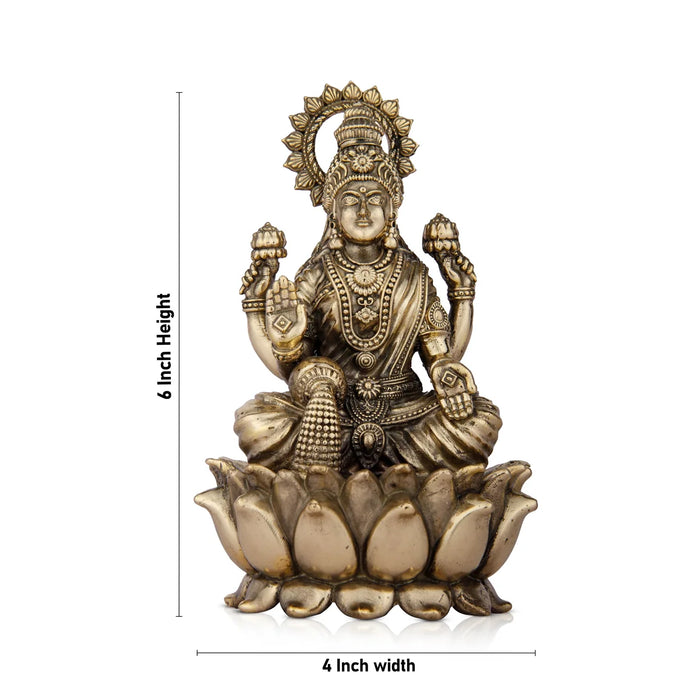 Laxmi Statue - 6 x 4 Inches | Lakshmi Statue Sitting On Lotus/ Brass Idol for Pooja/ 565 Gms Approx