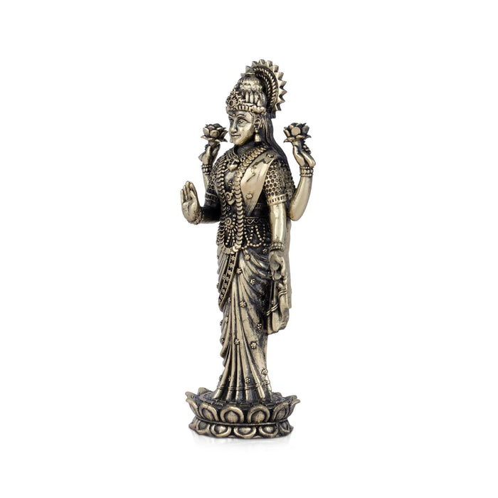 Laxmi Statue - 6 x 2.5 Inches | Lakshmi Statue Standing On Lotus/ Brass Idol for Pooja/ 195 Gms Approx
