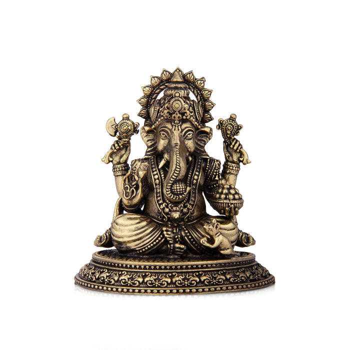 Ganesh Murti - 4 x 3.5 Inches | Brass Idol/ Sitting Vinayaka Idol for Pooja/ 310 Gms Approx