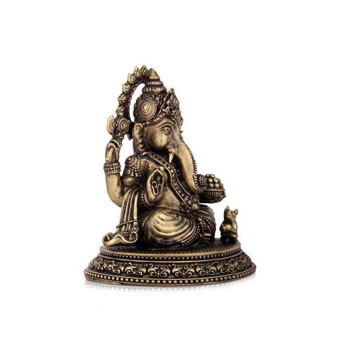Ganesh Murti - 4 x 3.5 Inches | Brass Idol/ Sitting Vinayaka Idol for Pooja/ 310 Gms Approx