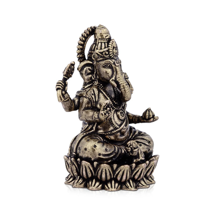 Ganesh Murti - 2 x 1.5 Inches | Brass Idol / Vinayaka Idol Sitting On Lotus for Pooja/ 40 Gms Approx