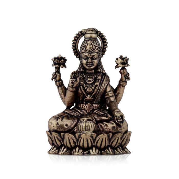Laxmi Devi Statue - 2 x 1.25 Inches | Lakshmi Statue Sitting On Lotus/ Brass Idol for Pooja/ 45 Gms Approx