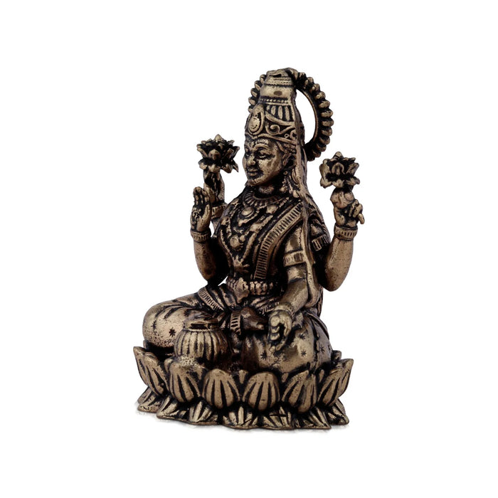 Laxmi Devi Statue - 2 x 1.25 Inches | Lakshmi Statue Sitting On Lotus/ Brass Idol for Pooja/ 45 Gms Approx