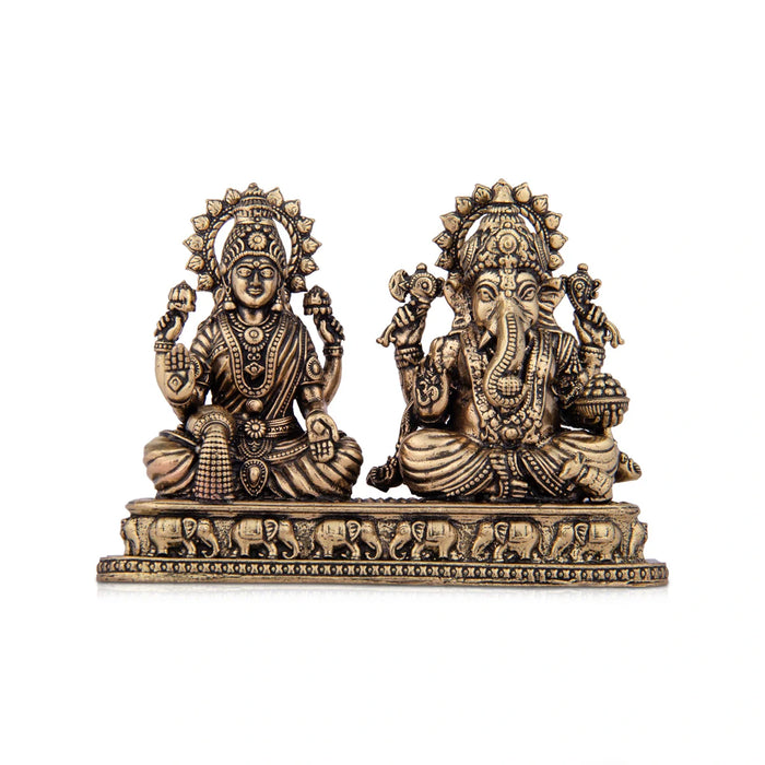 Laxmi Ganesh Murti - 3 x 3.75 Inches | Brass Idol/ Sitting Laxmi Ganesh Statue for Pooja/ 195 Gms Approx