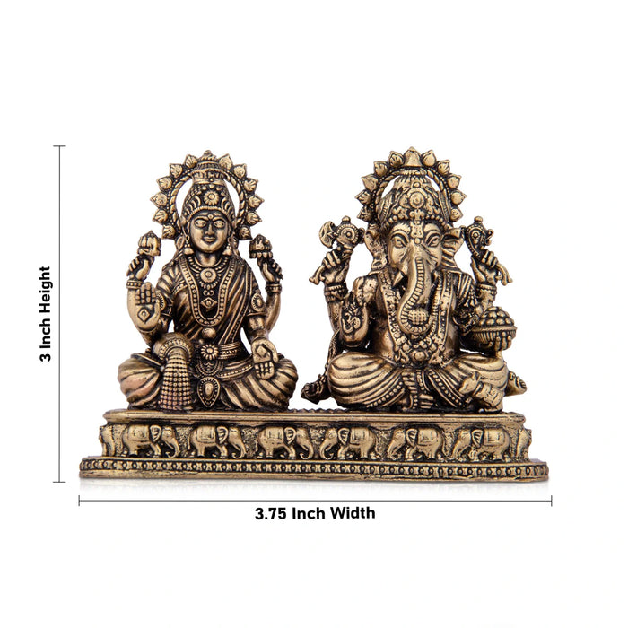 Laxmi Ganesh Murti - 3 x 3.75 Inches | Brass Idol/ Sitting Laxmi Ganesh Statue for Pooja/ 195 Gms Approx
