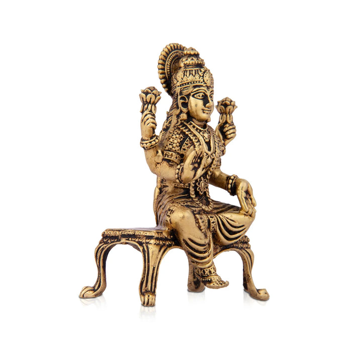 Laxmi Devi Statue - 2.5 x 1.75 Inches | Lakshmi Statue Sitting On Chowki/ Brass Idol for Pooja/ 50 Gms Approx