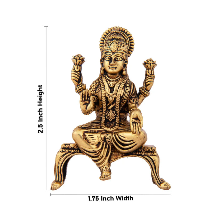 Laxmi Devi Statue - 2.5 x 1.75 Inches | Lakshmi Statue Sitting On Chowki/ Brass Idol for Pooja/ 50 Gms Approx