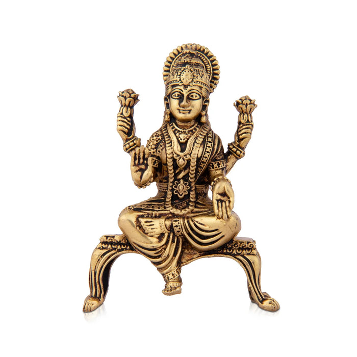 Laxmi Devi Statue - 3.5 x 2.5 Inches | Lakshmi Statue Sitting On Chowki/ Brass Idol for Pooja/ 120 Gms Approx