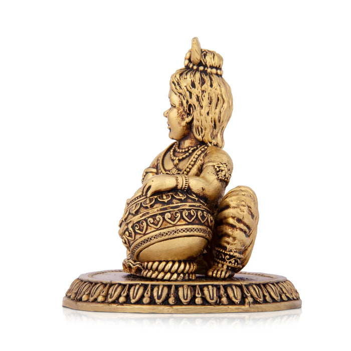Butter Krishna - 4 x 3.25 Inches | Krishna Idol/ Brass Idol/ Krishna with Butter Statue for Pooja
