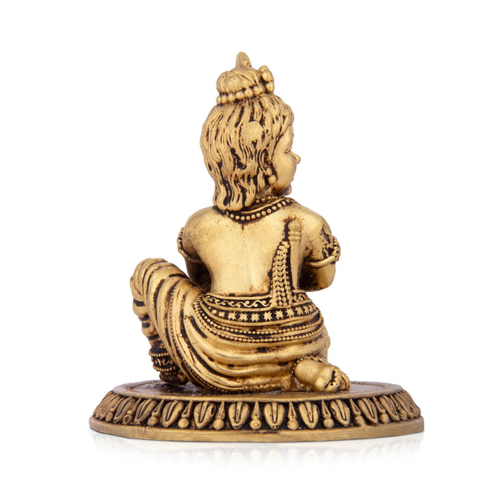 Butter Krishna - 4 x 3.25 Inches | Krishna Idol/ Brass Idol/ Krishna with Butter Statue for Pooja
