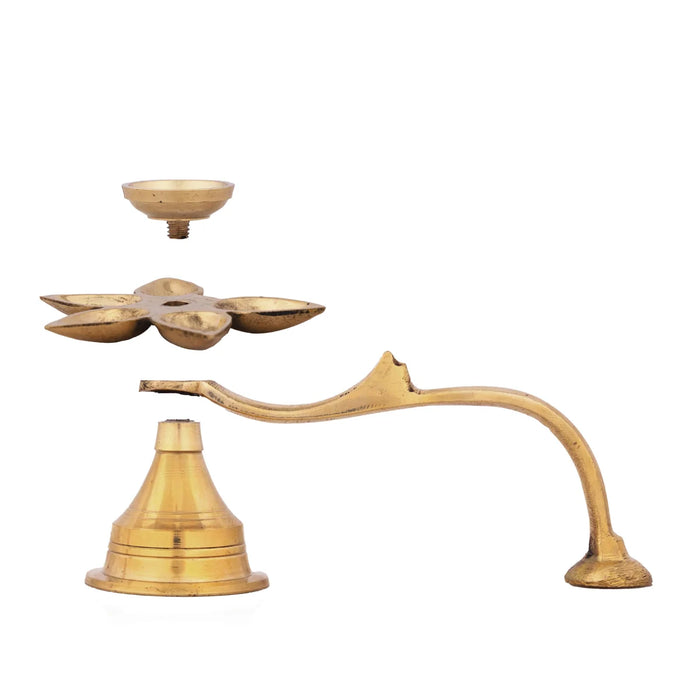 Kamal Pancha Arathi - 3 x 6.5 Inches | Brass Lamp/ Diya Lamp for Arathi/ 320 Gms Approx