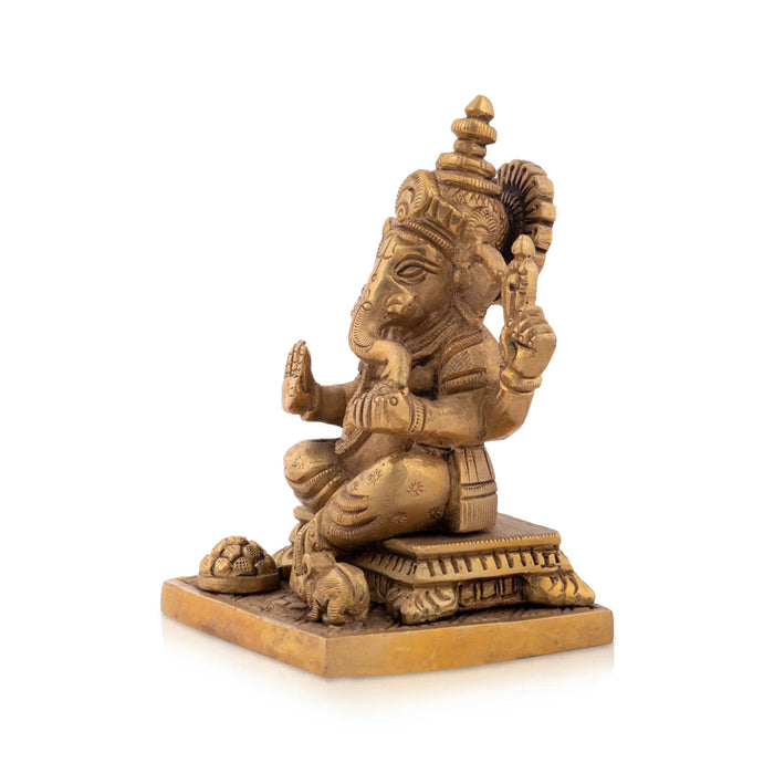 Ganesh Murti - 4.5 x 2.75 Inches | Antique Brass statue / Vinayaka Idol for Pooja / 660 Gms Approx