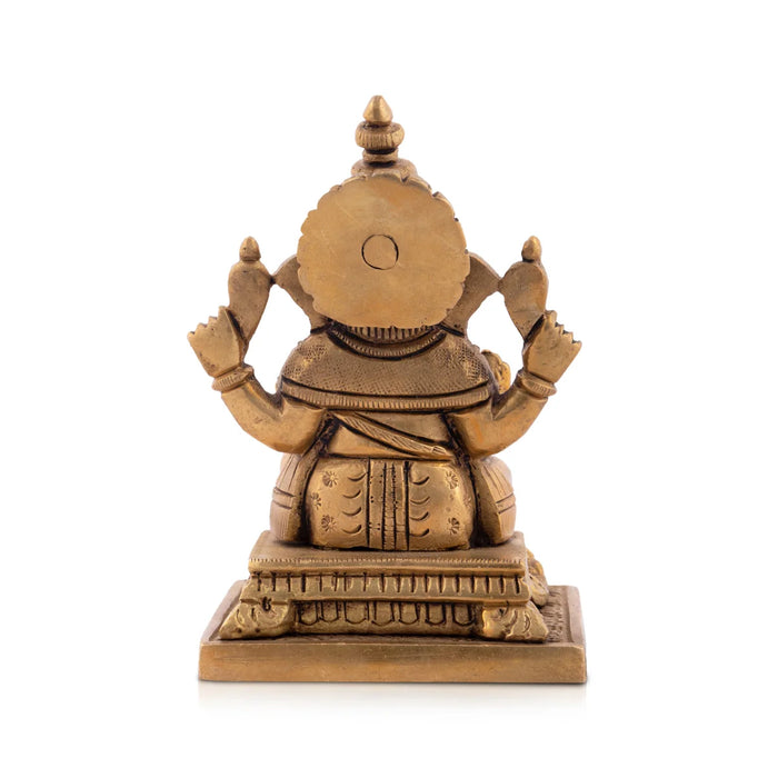 Ganesh Murti - 4.5 x 2.75 Inches | Antique Brass statue / Vinayaka Idol for Pooja / 660 Gms Approx